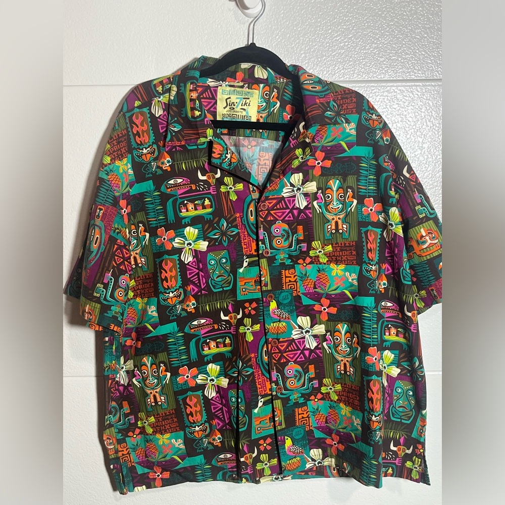 Jeff Granito Tikiland Sin Tiki Shirt Men XL Seven Deadly Sins Hawaiian Button Up